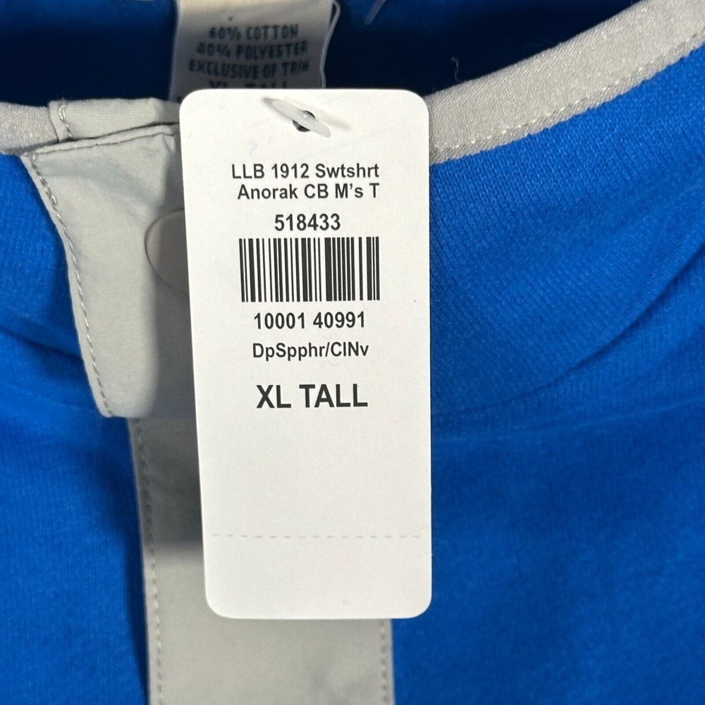 LL Bean Sweatshirt Mens Size XLT Blue 1912 Anorak Pullover Outdoor Fleece Snap - Picture 3 of 10